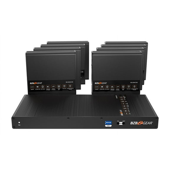 BZBGEAR 1x8 4K UHD HDMI Splitter/Distribution Amplifier Kit with 8 Receivers and IR/RS-232/Audio De-embedding up to 230ft over Category Cable