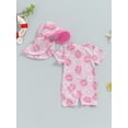 thumbnail image 3 of Bagilaanoe Toddler Baby Girl One-Piece Swimsuit Print Short Sleeve Zipper Rashguard Swimwear +un Hat 9M 12M 18M 24M 3T 4T 5T Jumpsuit Bathing Suit, 3 of 8
