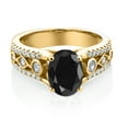 thumbnail image 2 of Gem Stone King 2.22 Ct Oval Black Sapphire 18K Yellow Gold Plated Silver Ring, 2 of 4