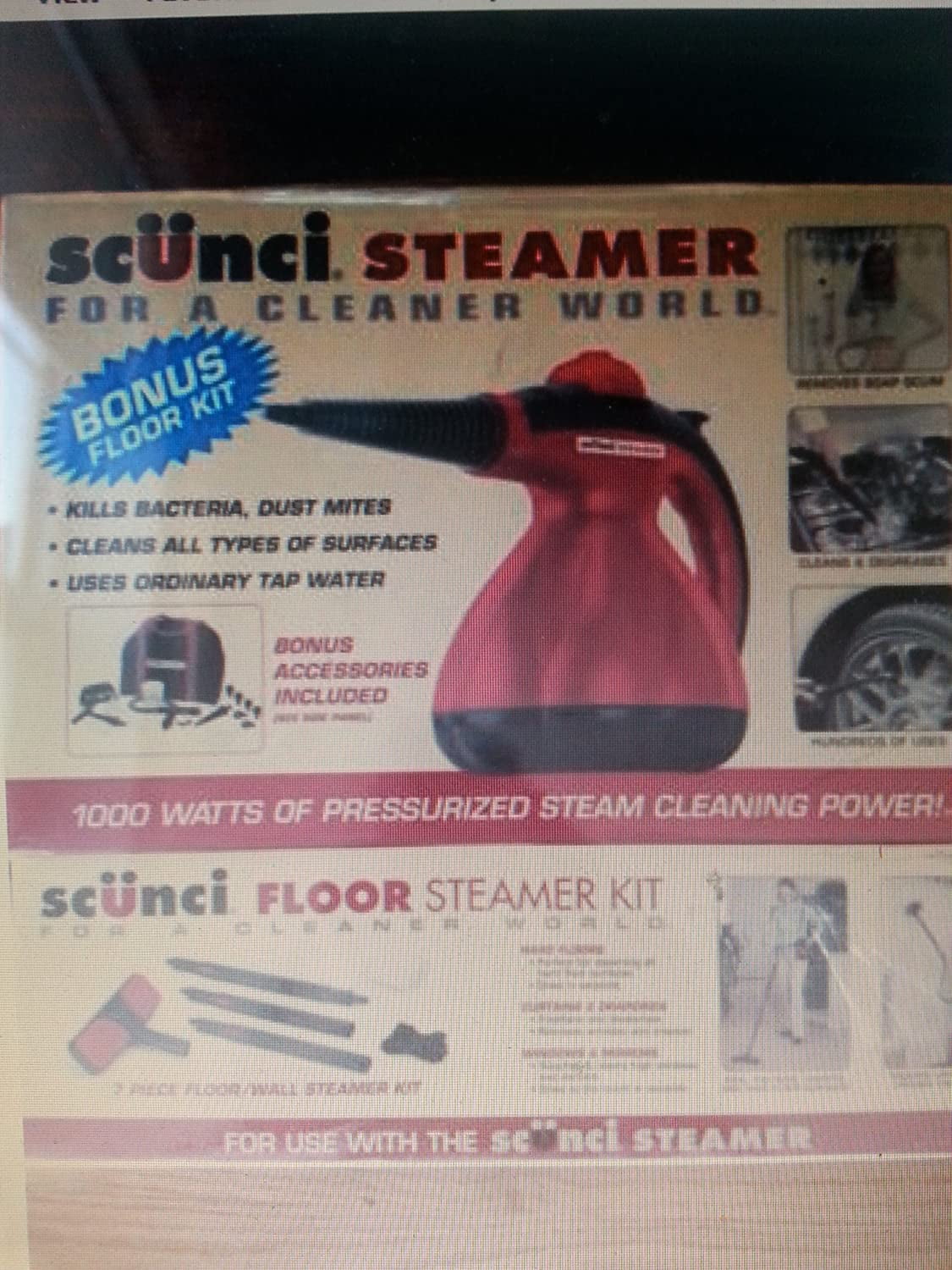 FACTORY SEALED NEW Scunci Steamer With Bonus Floor Mop Kit & Bonus Accessories 