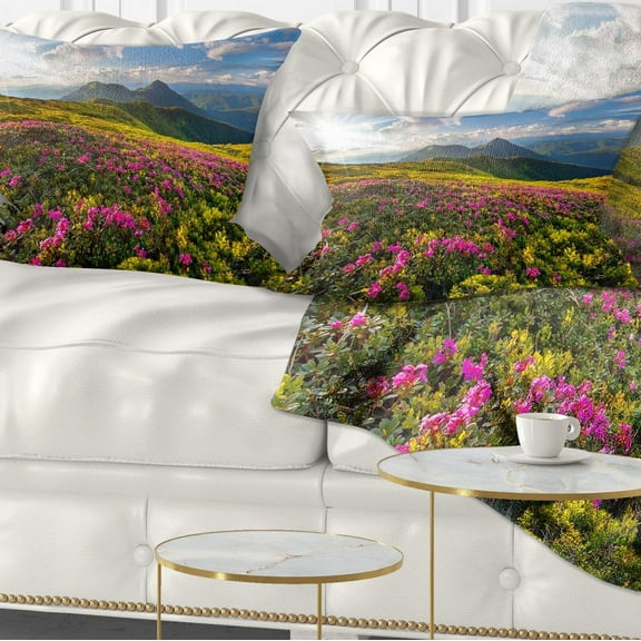 Designart Summer Day Rhododendron Flowers - Landscape Printed Throw Pillow - 12x20