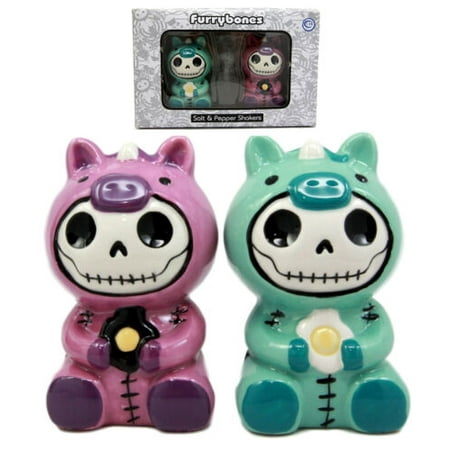 Ebros Furry Bones Unicorn Salt And Pepper Shakers Ceramic Set Voodoo Unie Furrybones Collectible Skeleton Figurines Kitchen & Dining Centerpiece