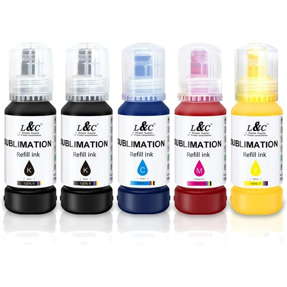 L&C 500ML Sublimation Ink Compatible For Epson ET-2400 ET-2800 ET-2803 ET-2720 ET-2760 ET-2750 ET2850 4800 4850 EcoTank Printer (BK BK C M Y)