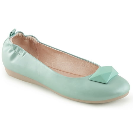Aqua Leather - Round Toe Foldable Flats W/ Geometric Adornment - Aqua Faux Leather, 5