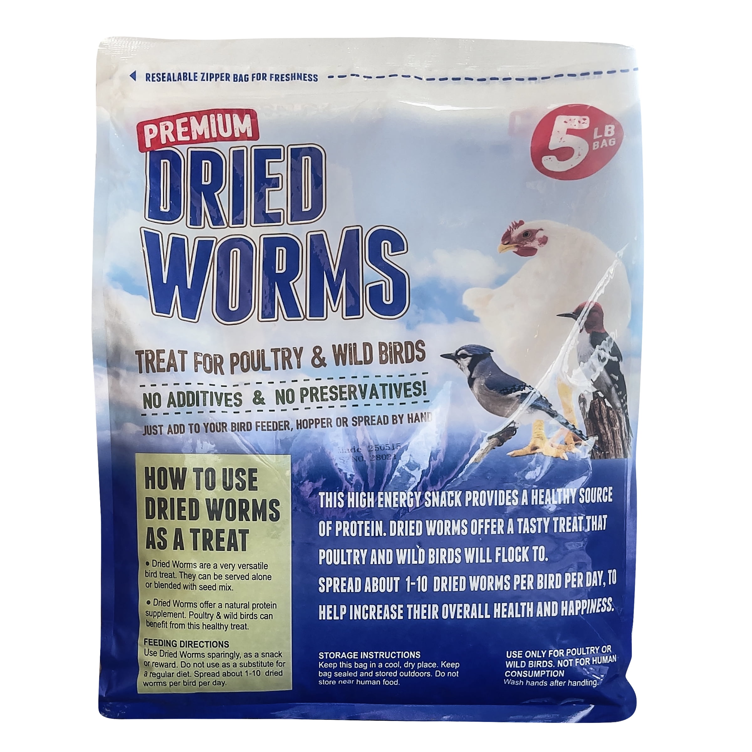 Dried Worms Treat High-Energy Snack for Wild Birds & Poultry