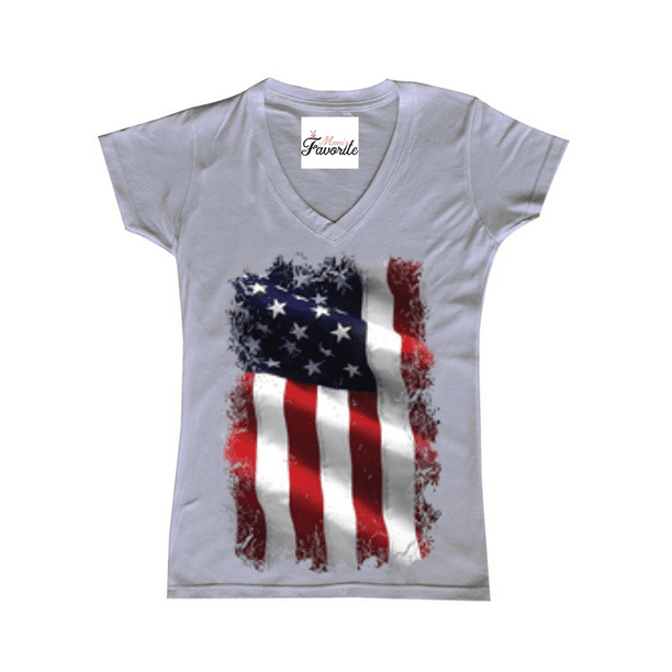 Mom's Favorite - Womens Patriotic American Flag V-Neck T-Shirt ...