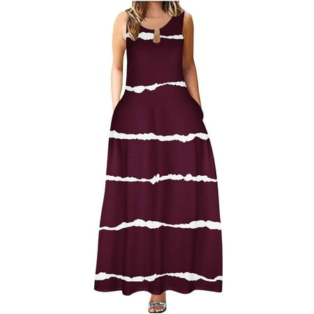

Fatuov Dresses for Women Fashion Summer Camisole Long Dress Solid Suspenders Maxi Dress Sleeveless Keyhole Neck Dress Shoes for Women Wine M