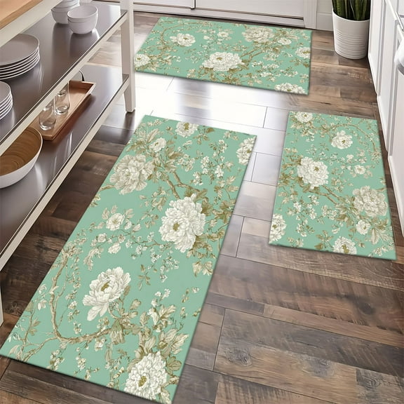 Floor Rugs Sets 3 Piece with Runner, Farmhouse Kitchen Rugs and Mats Non Skid Washable Runner Rug for Kitchen Sink Laundry