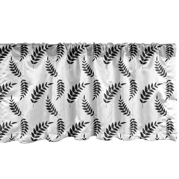Ambesonne Leaves Window Valance, Laurel Leaves Spring Nature, 54" X 18", Black and White