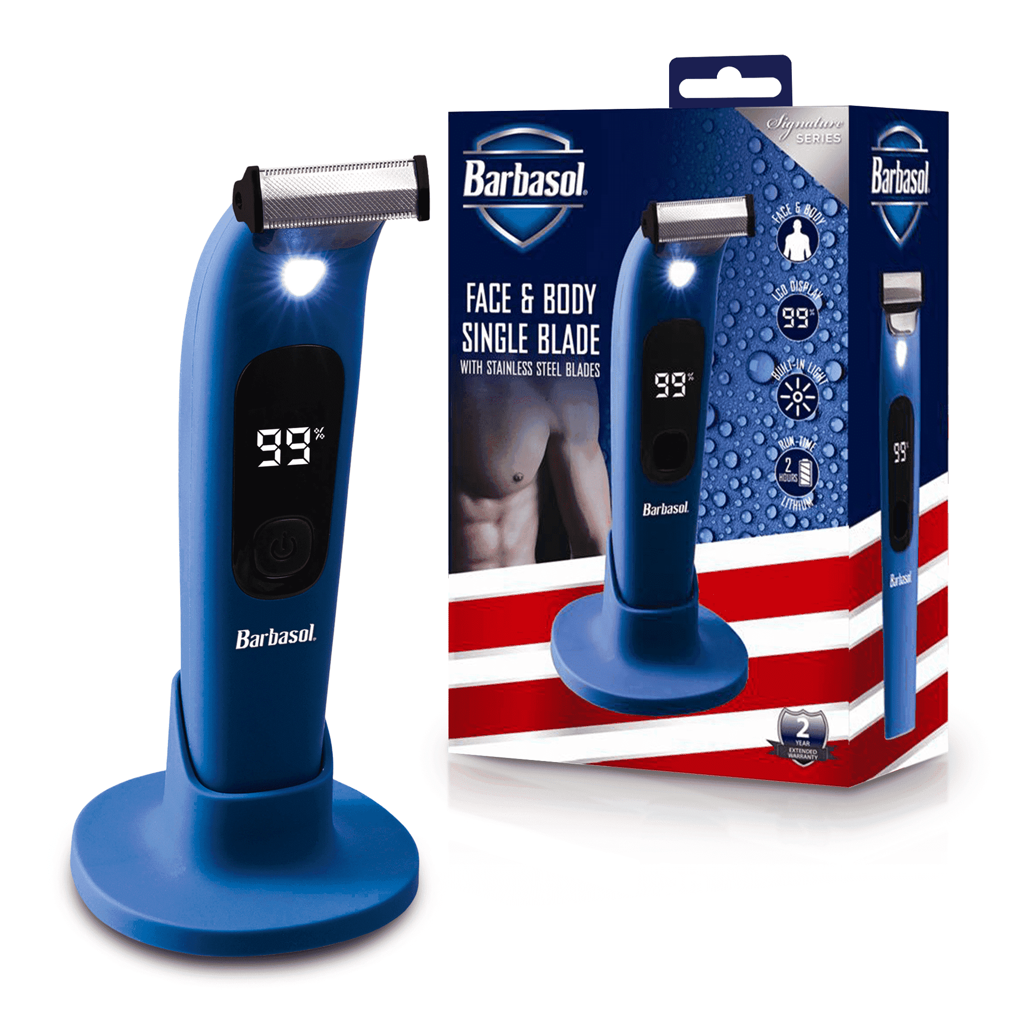 Barbasol LCD Rechargeable Single Blade Face and Body Hair Trimmer for Men with LED Light