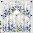 thumbnail image 3 of Blue Flower Curtains for Kitchen Bathroom Pink Floral Rod Pocket Window Tier Curtains Valance Set 4 Pcs Green Plant Printed Valances 27W x 36L*2 Curtains 27W x 36L*2, 3 of 6