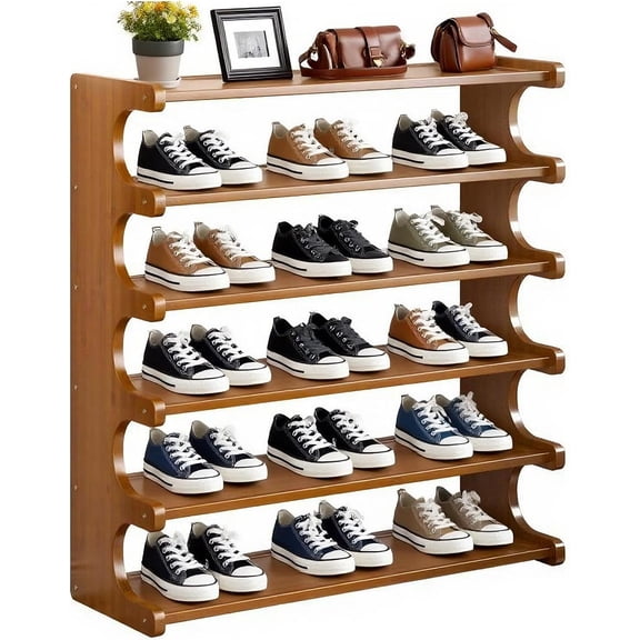 SAVALETOR Bamboo Shoe Rack,6 Tiers Shoe Racks,Vertical Shoe Rack Organizer,Multifunctional Front Door Shoe Rack,Wooden Stackable Shoe Storage Shelves,for Entryway,Hallway,Bedroom Hallway Closet
