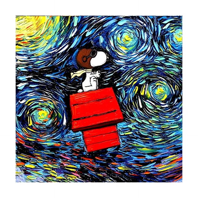 Cuadro de Snoopy Charlie Brown Woodstock, póster de arte de pared moderno, cuadro abstracto estilo Van Gogh, impresión en lienzo, decoración de habitación, regalo
