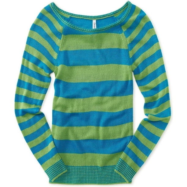 Aeropostale Suéter de punto con rayas delgadas para mujer, verde, extra pequeño Aeropostale Tejer