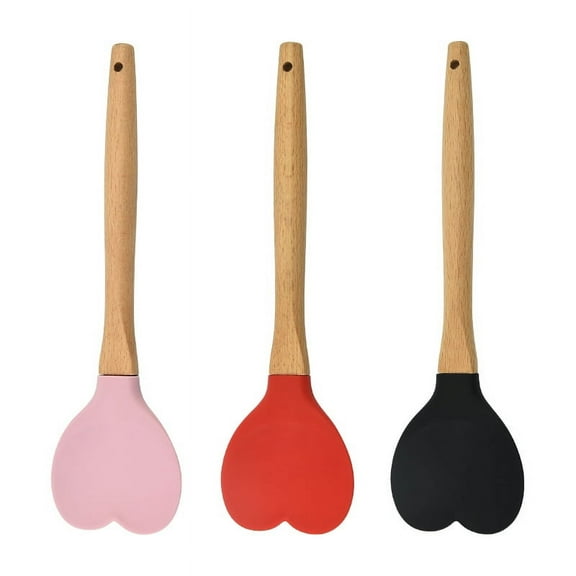 MRLESS 3pcs Heart Shaped Silicone Spatula Set with Wooden Handles for Nonstick Cookware, Baking, Cooking, Mixing, Scraping, and Stirring