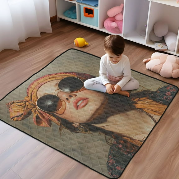 WOBOGO The Hippie Artist Baby Playmats Extra Large Waterproof Rollable Activity Pads for Toddlers 50×50inch