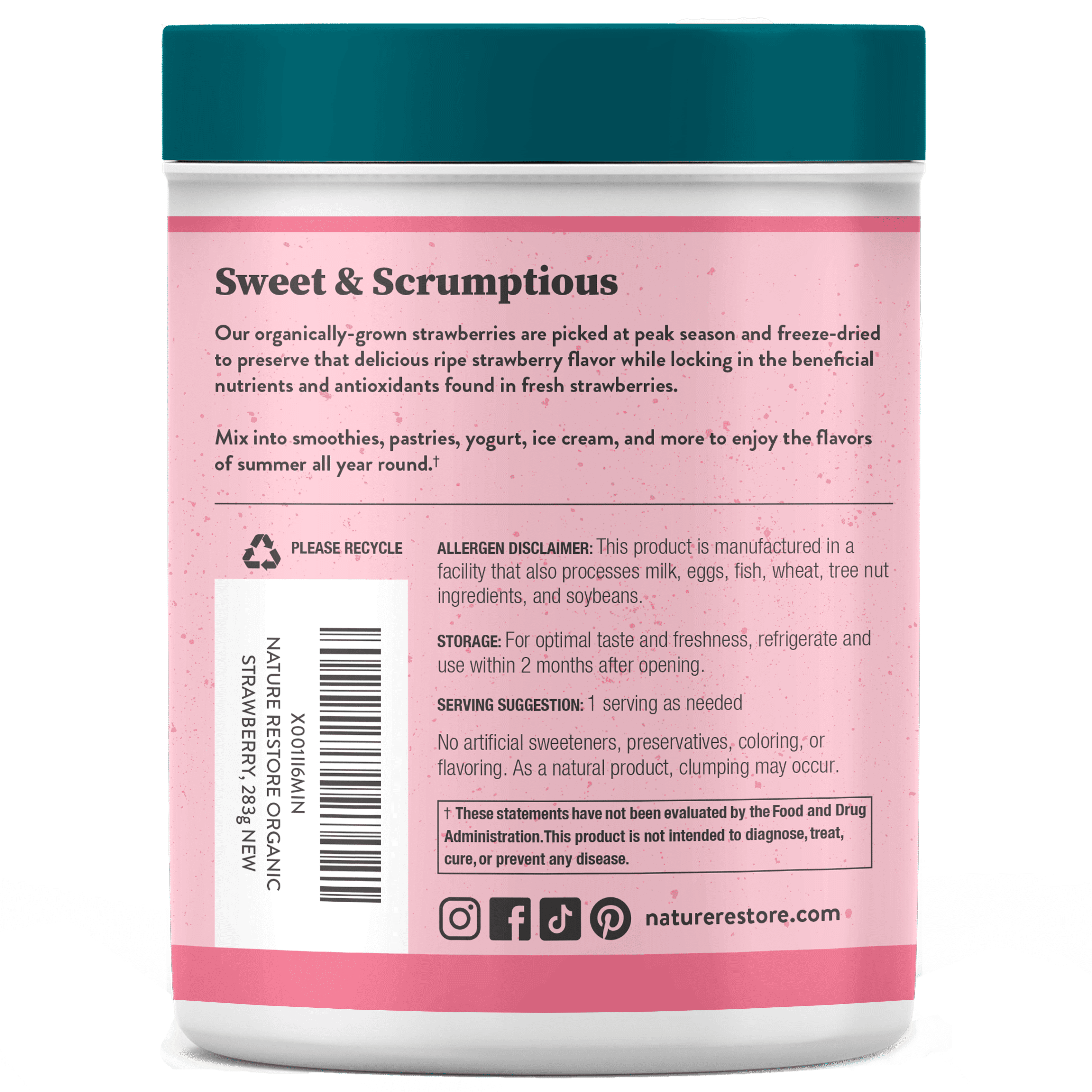 Nature Restore Organic Freeze Dried Strawberry Powder, 10 Ounce, New Packaging
