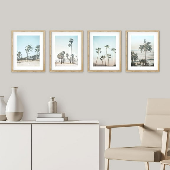 PixonSign Framed Wall Art, Washed Out Tropical Island Posters, Set of 4 Island Palm Tree Beach Landscape Prints Wall Decor, Nature Wilderness Wall Décor for Living Room, Bedroom - 8"x10" Natural