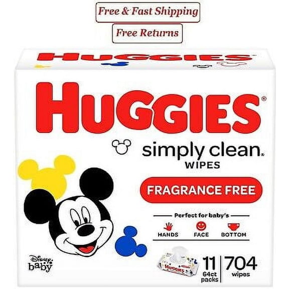 Huggies Simply Clean Unscented Baby Wipes  11 Flip-Top Packs (704 Wipes Total)