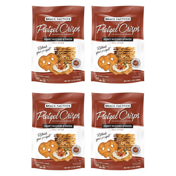 Snack Factory Pretzel Crisps, Honey Mustard and Onion, 7.2 oz (Pack of 4)