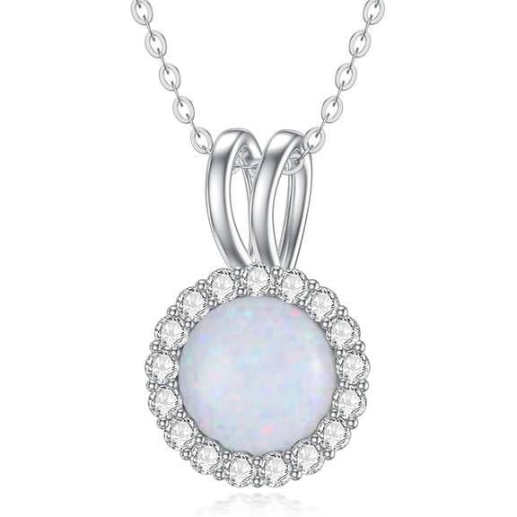 DVEATR Opal Necklace for Women, Sterling Silver Daitny Round Opal Stone Pendant Necklace, October Birthstone Classy Birthday Jewelry Gift for Women