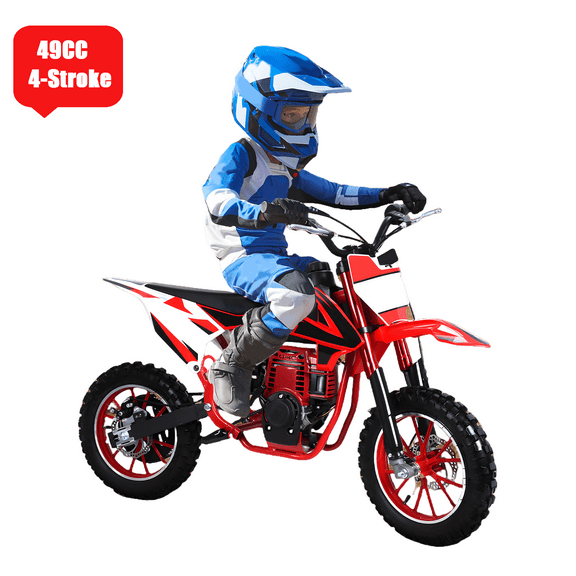 Xssm Kids Mini 49cc Gas Dirt Bike 4-Stroke Ride-on Pocket Motorcycle with Disc Brakes up to 22mph (Red)
