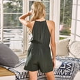 thumbnail image 3 of Solid Color Halter Neck Gathered Tie Waist Pocket Romper for Women, 3 of 3