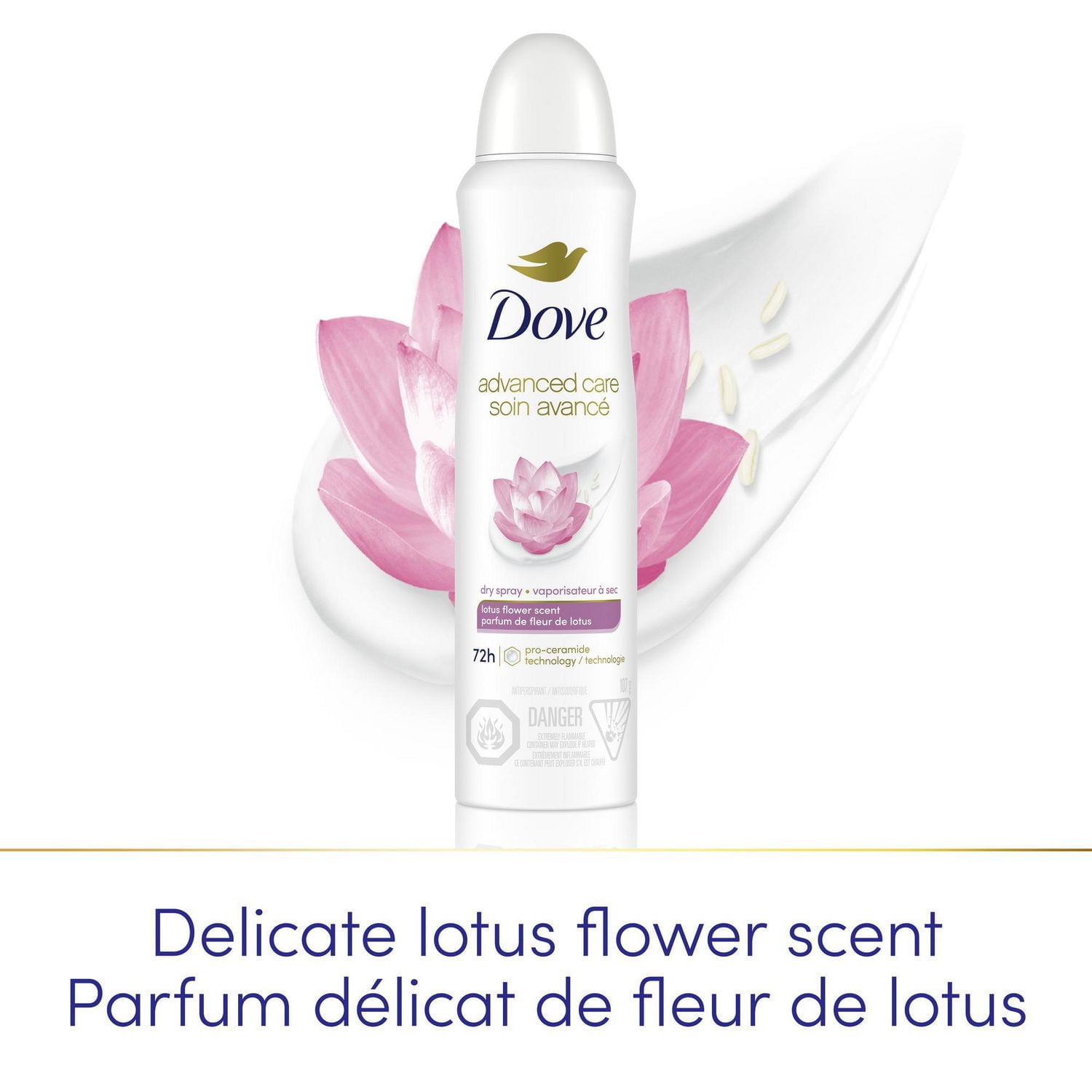 Dove Advanced Care Antiperspirant Dry Spray for Women with Pro-Ceramide Technology Lotus Flower Scent for Soft, Resilient Skin, 107g