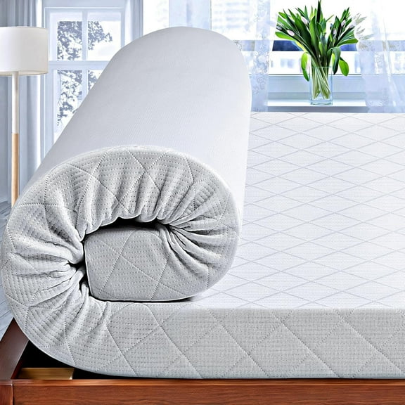 3 Inch Cooling Memory Foam Mattress Topper Queen, High Density Foam Bed Topper with Washable Removable Bamboo Cover, Organic, Hypoallergenic, Oeko-TEX Queen Size Mattress Toppers
