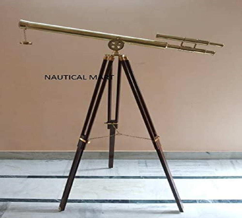NAUTICALMART Solid Brass Telescope with Wooden Tripod Stand 