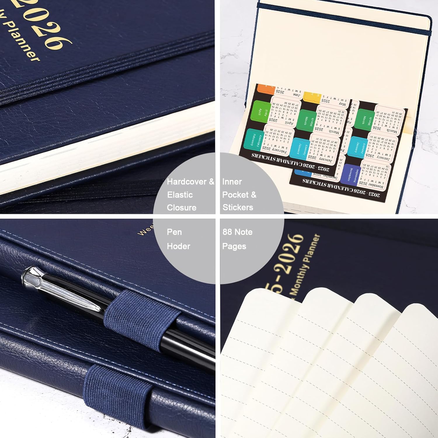 2025-2026 Weekly & Monthly Planner With Stickers - July 2025 To June 2026, A5 Size (5.75 X 8.25"), Faux Leather Cover, Premium Paper