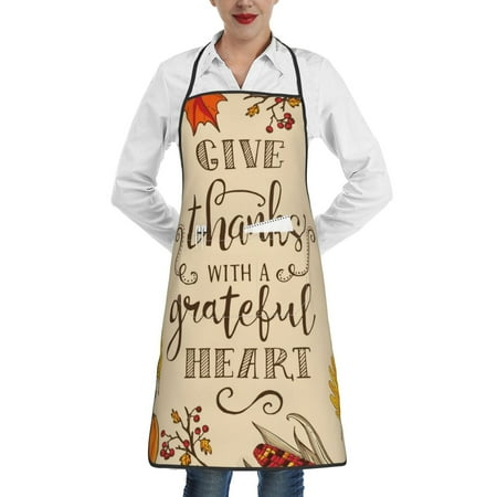 

Lukts Thanksgiving With A Grateful Heart Pattern Kitchen Apron Waterdrop Resistant Apron with adjustable Aprons for Women and Men with Pockets Cooking Apron