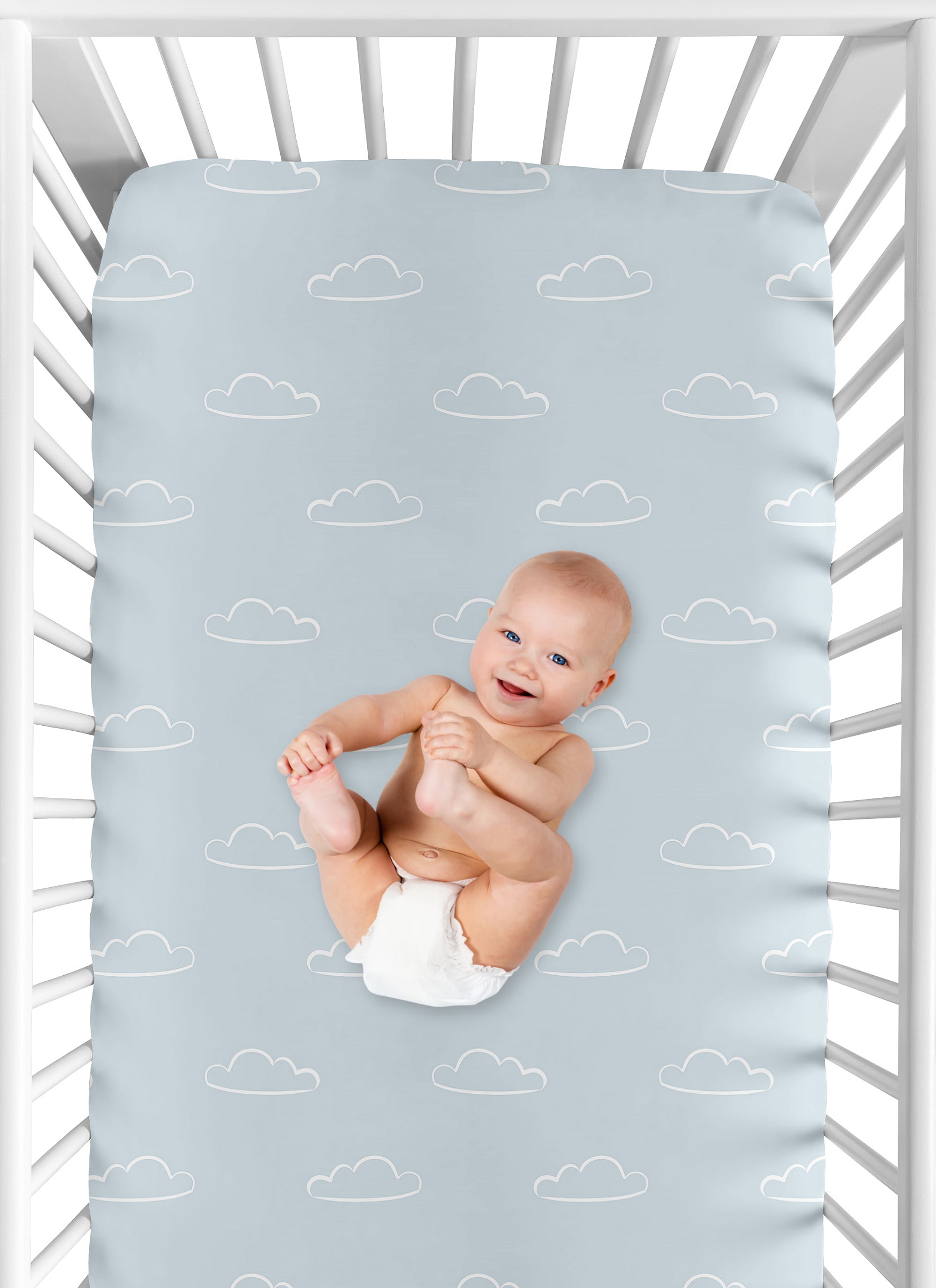 Sweet Jojo Designs Airplane Green and Blue Boy Clouds Print Fitted Crib Sheet