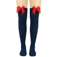 thumbnail image 2 of Gsakboxl Bow Thigh High Socks Classic Sweet Style Decorative Bow Accent Straight Knit Design Solid Color Tall Stockings for Daily Wear Photo Prop and Gift, 2 of 4