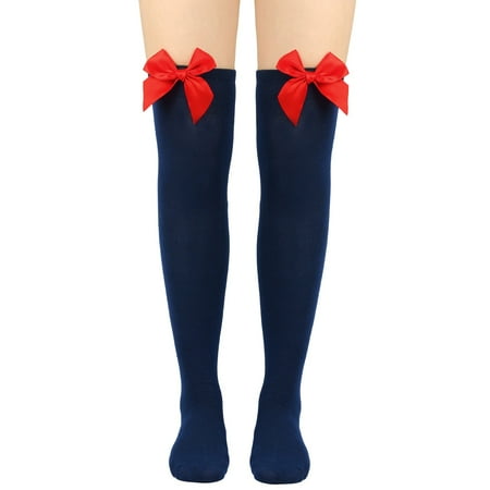 

Qxutpo Womens Socks Long Bowknot Pure Color Thigh High Over The Knee Festival Christmas Socks