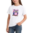 thumbnail image 5 of BXSRUTA Girls Owl Print Cotton Short Sleeve T-Shirt Summer Casual Tee for Big Kids 2-14 Years, 5 of 8