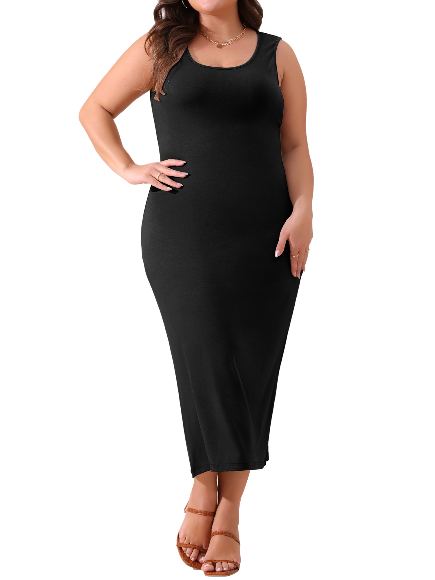 DARING DIVA Plus Size Basic Sleeveless Crewneck Maxi Knit Tank Dress 4X Black