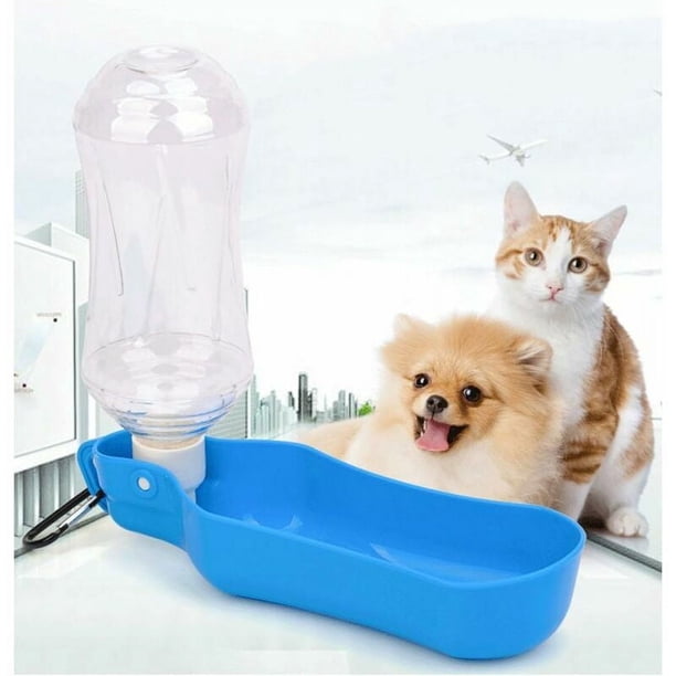Dispensador de agua portátil para perros de 518 ml, botella de agua de viaje con gancho, botella de agua con bebedero para perros, cachorros, gatos, conejos, cobayas y otras mascotas (azul)