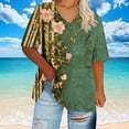 thumbnail image 4 of ZQUUVOU Women's Plus Size Tops V-Neck Short Sleeved Print T-Shirt Olive Green (M), 4 of 5