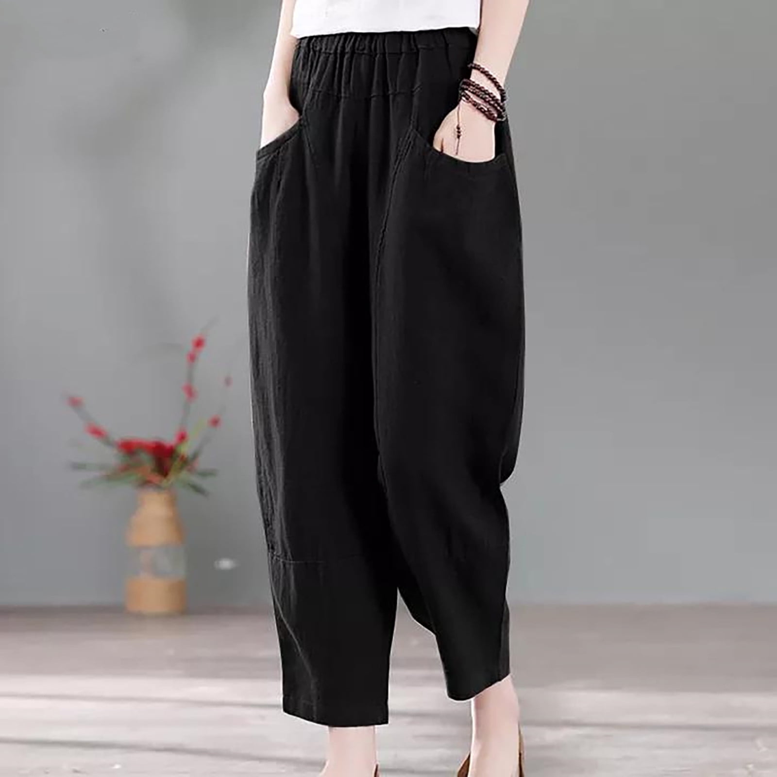YYDGH Cropped Lightweight Dressy Capris for Women Summer Plus Size Elastic  Loose Fit Casual Beach Capri Pants for Women Brown XL 