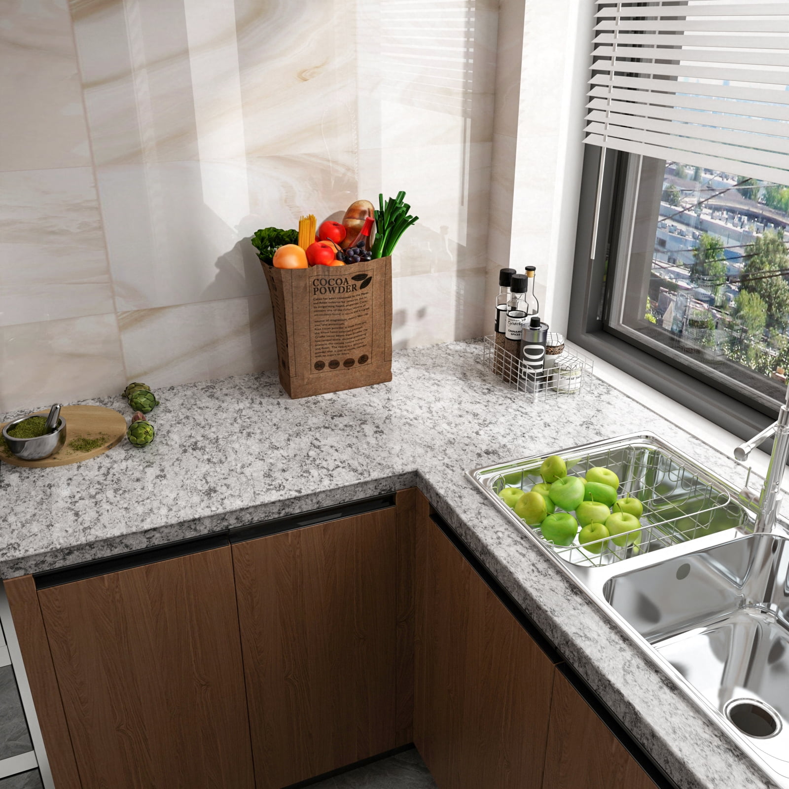 VEELIKE 15.7''x354'' Peel and Stick Countertop Contact Paper Removable Waterproof Grey Granite Wallpaper Vinyl Self Adhesive Wallpaper Decorative for Kitchen Counter Top Bathroom Counters