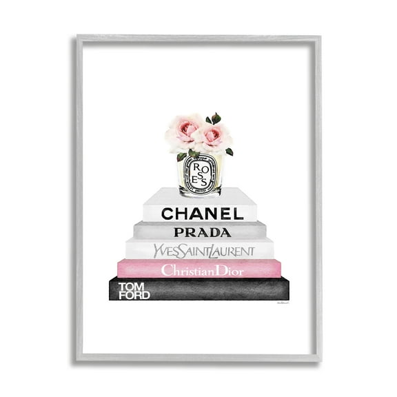 Stupell Industries Pink Flower Black Bookstack Glam Fashion Design Framed Wall Art by Amanda Greenwood