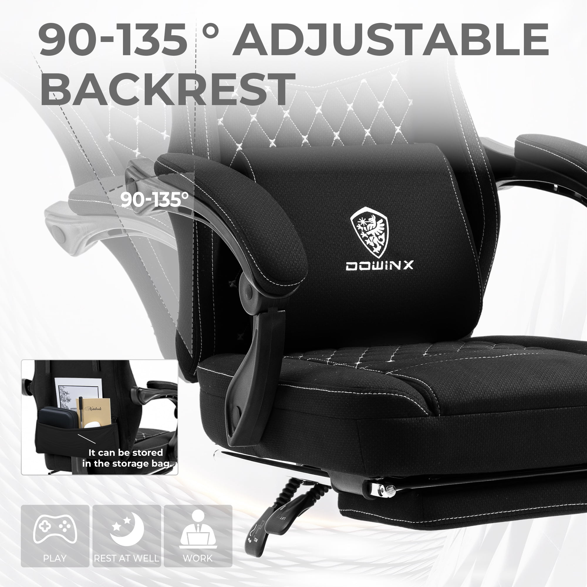 GOOSEA Breathable Fabric Gaming Chair, Comfort Office Chair with Gel Cushion and Storage Bag, Black