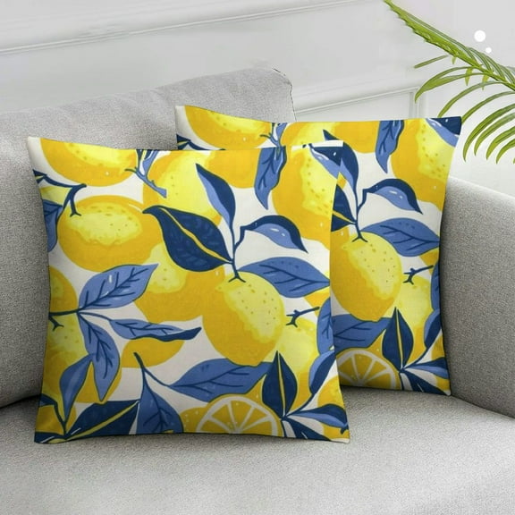 JRXY Decorative Square Throw Pillow Covers Soft Tropical Yellow Lemon for Couch Bed Sofa Set of 2 White