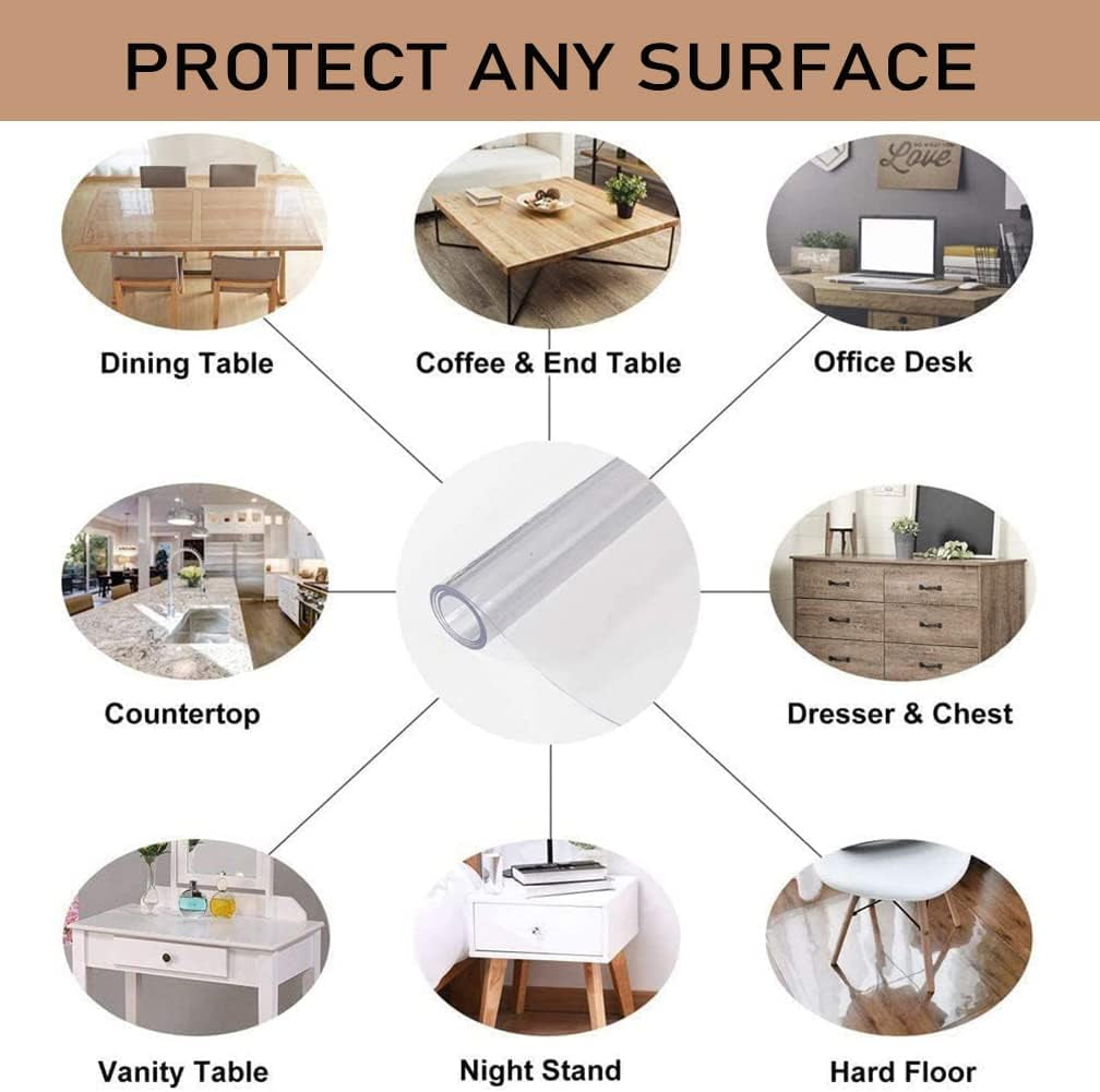 Clear Writing Desk Pad,1.5mm Thick Table Cover Protector,PVC Round Edge Desk Mat,Non-Slip Plastic Desk Mat for Home Offce,Any Surface Needed Protection