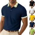thumbnail image 6 of Men's Polos Striped Colorblock Golf Shirt 3-Button Collared Business Casual Summer Blouses Tops Big and Tall (M, Green|Solid), 6 of 6