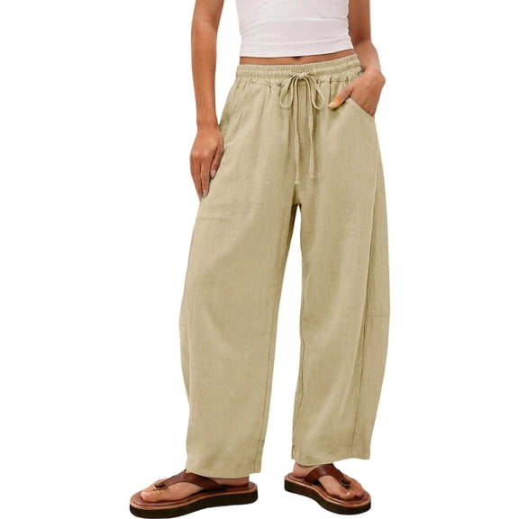 Abomasnow Women's Plus Size Palazzo Pants Elastic High Waist Drawstring Wide Leg Pants Casual Lightweight Beach Vacation Trousers with Pockets