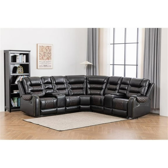 Ilia Two Tone Faux Leather Reclining Sectional with Console  & Cup Holder