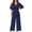 Dark Blue, variant on Summer Women Wide Leg Jumpsuit Short Sleeved Front Fastening Long Length One Piece Pants