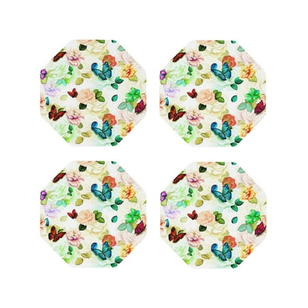 

Tideii Floral Vintage for Leather Coasters 4 Pieces Anti-fouling and Anti-scalding Decorative Coasters Suitable for Restaurants Kitchens Coffee Shops-Octagon